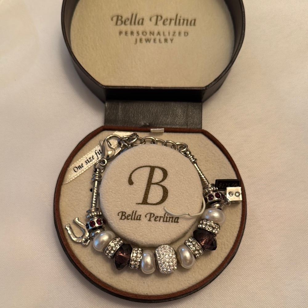 Bella Perlina Silver and Purple Beaded Bracelet